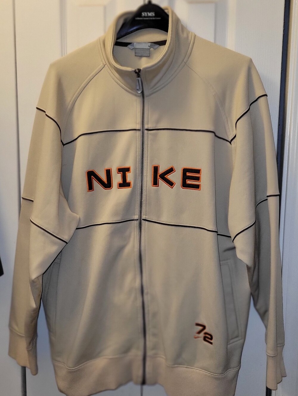 Nike Men's Beige Zip-Up Sweatsuit Jacket Pants with Contrast Trim